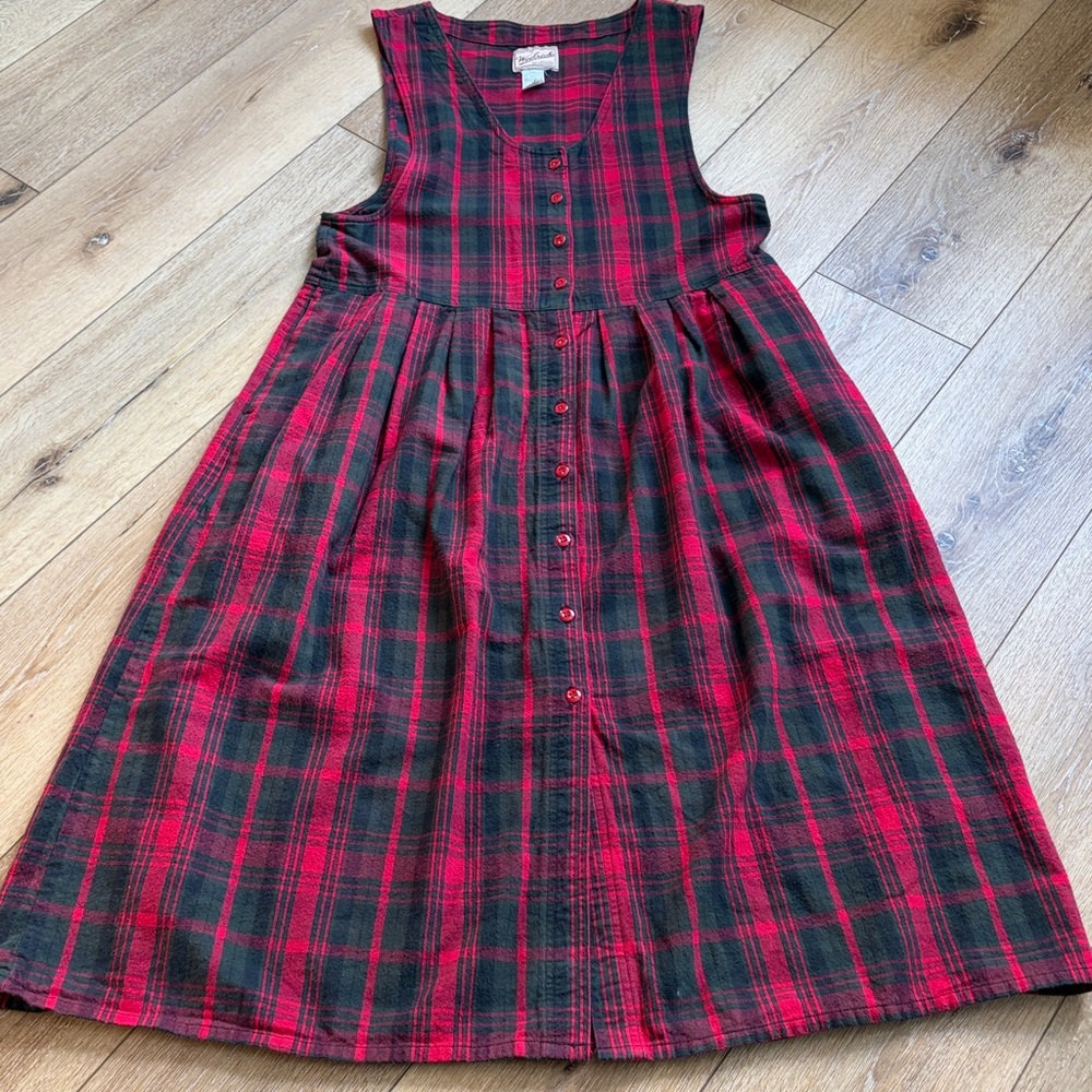 Vintage Woolrich Plaid Cotton Jumper Dress Women's Size XL Cottage Farm - Picture 2 of 7